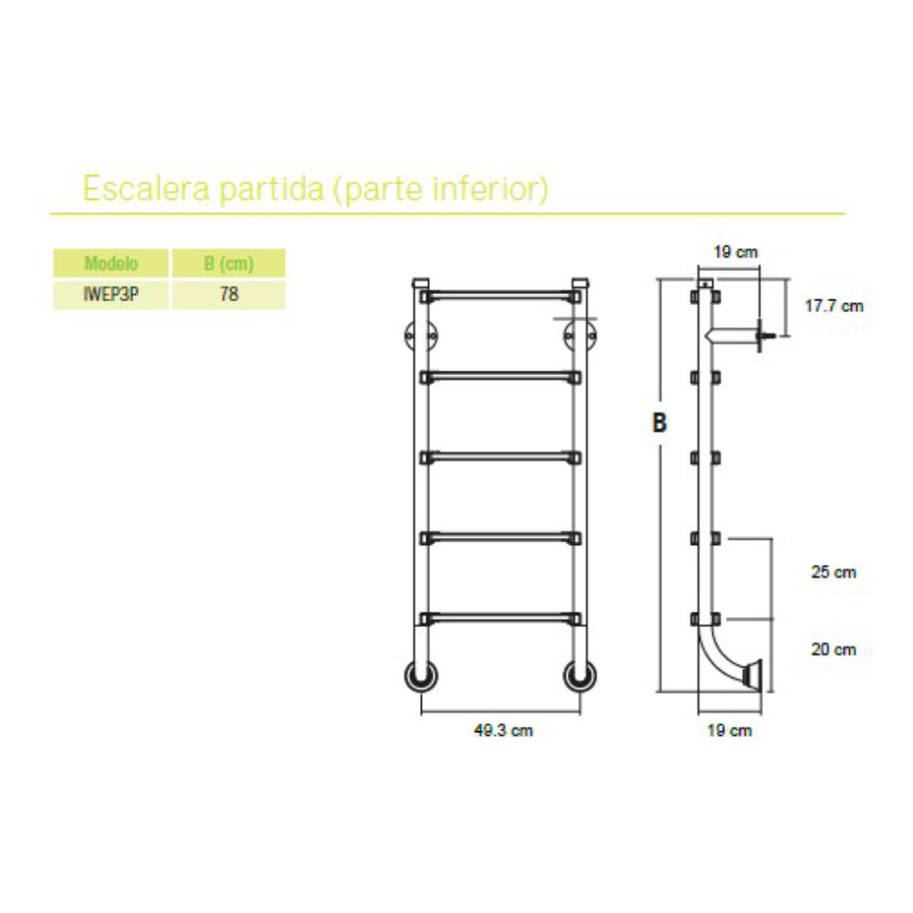 Escaleras partida para piscina (parte inferior) Inter Water - Productos para  piscina - HidrosistemasHS